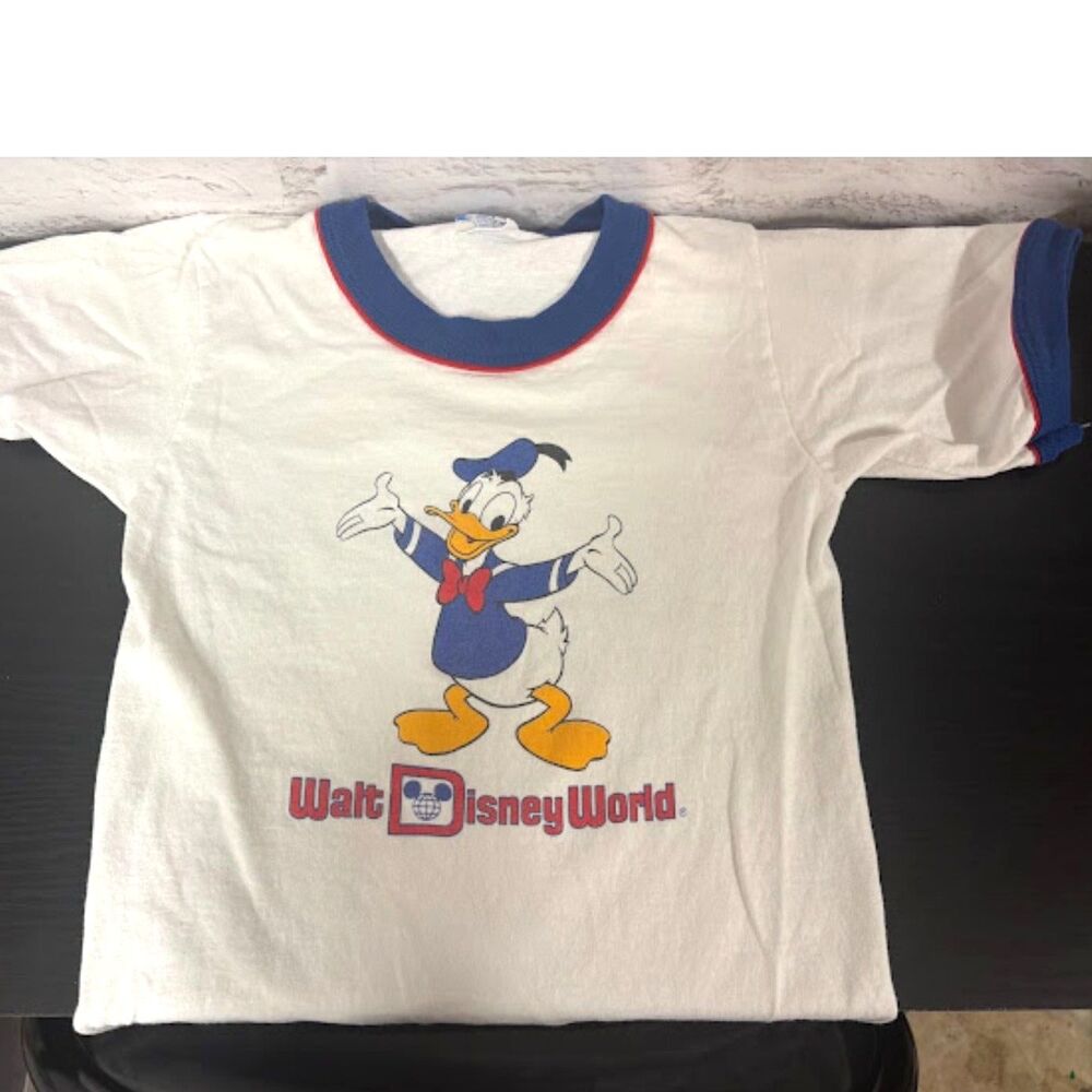 Disney Parks VTG Walt Disney World Donald Duck Ringer T Shirt Kids Large White